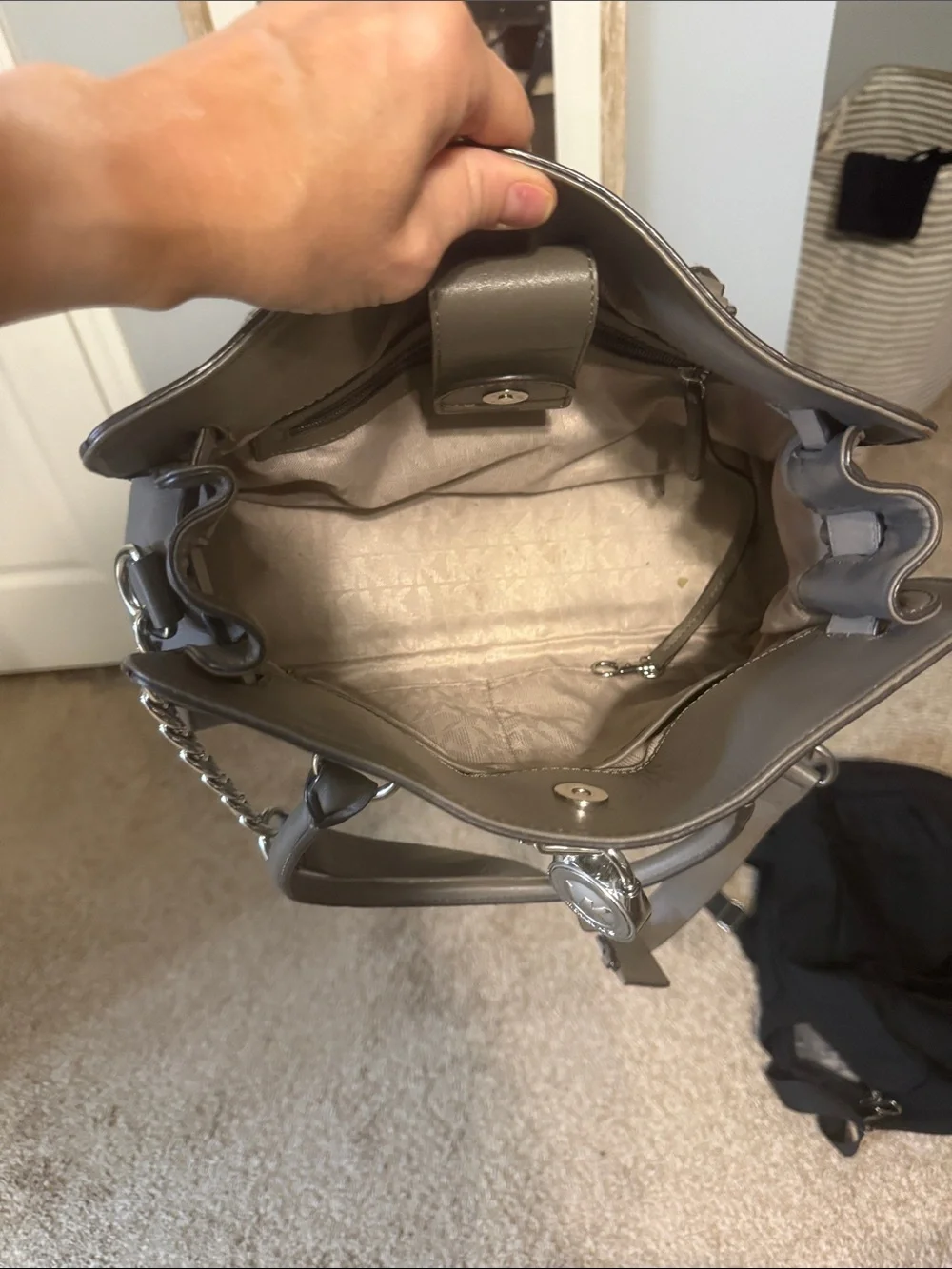 Michael Kors Two-Tone Taupe Satchel with Silver Hardware